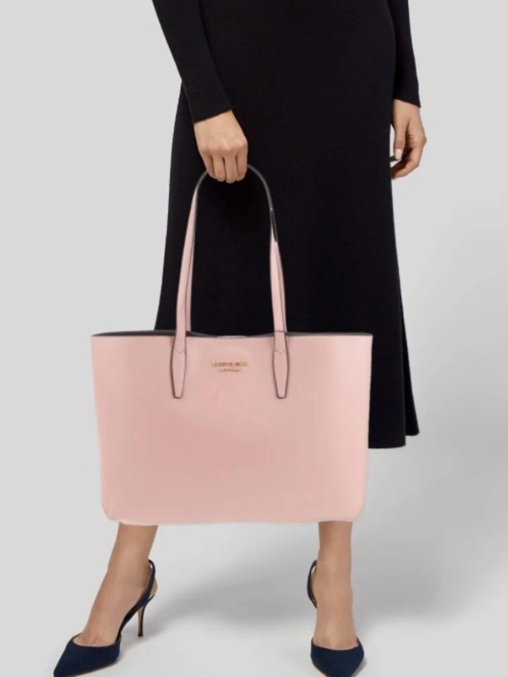 kate spade New York Pale Pink Leather Tote with Gold Tone Hardware single pocket
